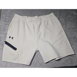 Under Armour Mens XL Unstoppable Fleece Shorts Beige Athletic Wear, Gym Shorts